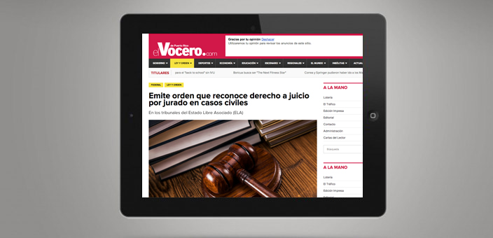 El Vocero de Puerto Rico: Emite orden que reconoce derecho a juicio por jurado en casos civiles.