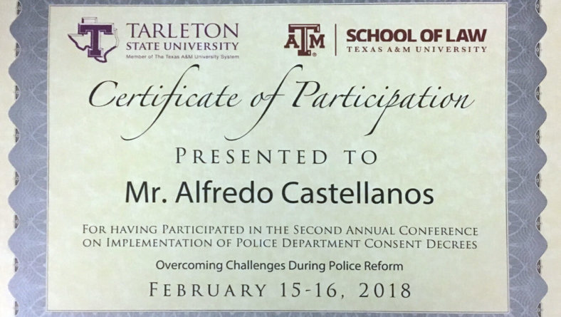 Mr. Castellnos was a panelist during the second-ever Annual Conference on Implementation of Police Department Consent Decrees.